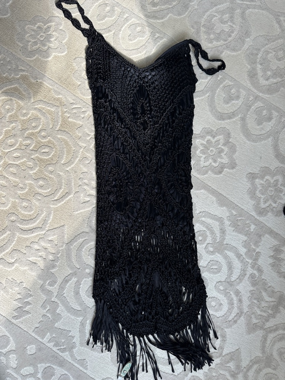 Black Crochet Fringe top- size L